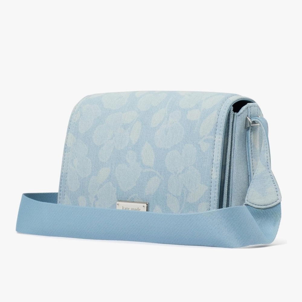 Kate Spade Light Blue Denim Floral Crossbody Bag - New - Picture 2 of 5